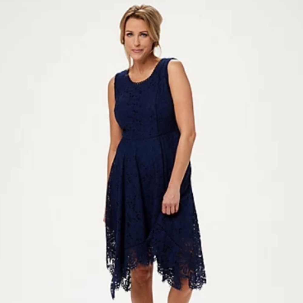 NWOT Lace Handkerchief Hem Midi Dress
